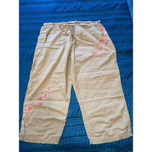 Victoria's Secret Women's Green Embroidered Linen Blend Wide Leg Pants Size L